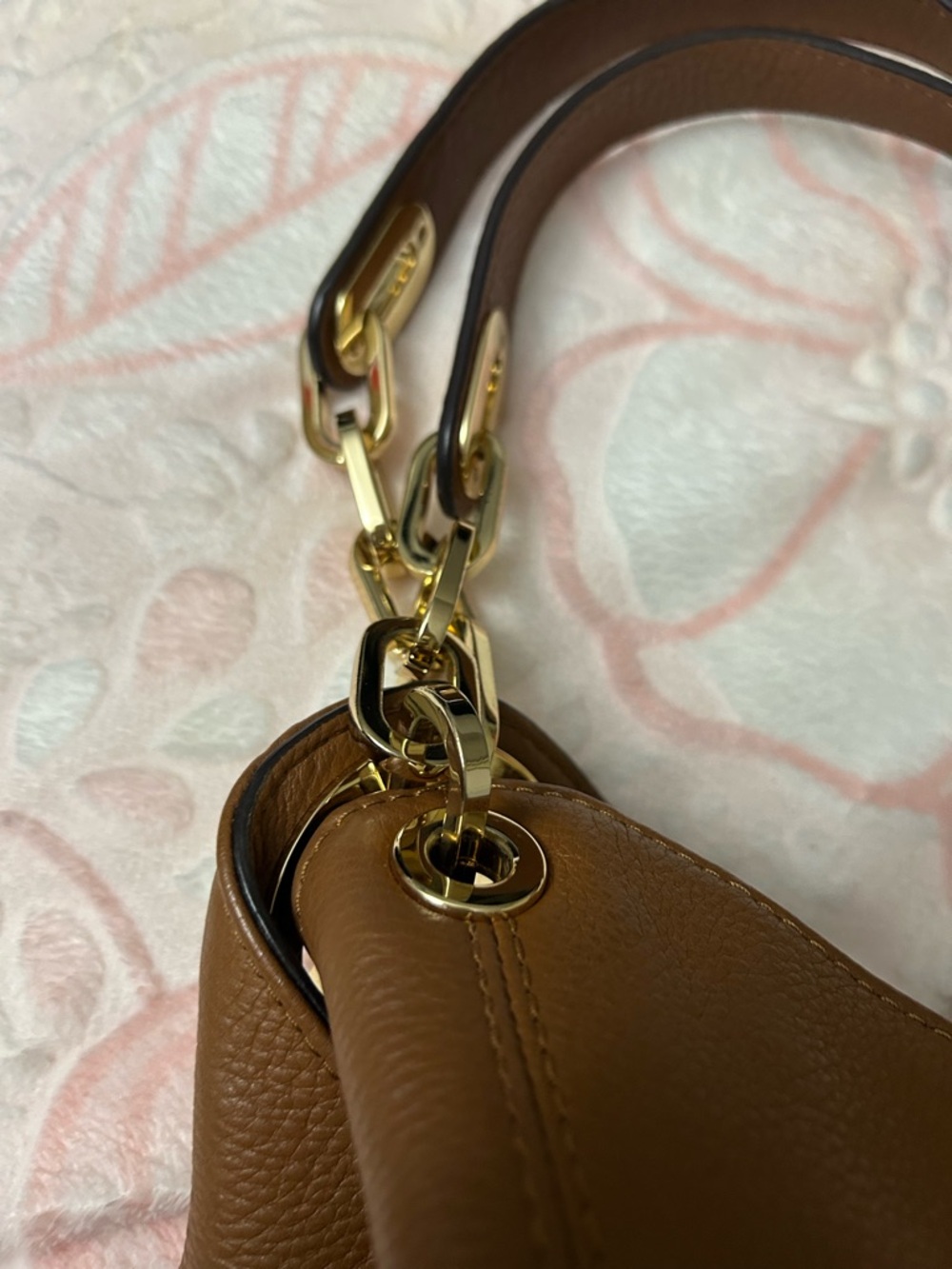 Michael Kors Brown Leather Shoulder Hobo with Gold MK Charm - Picture 8 of 8
